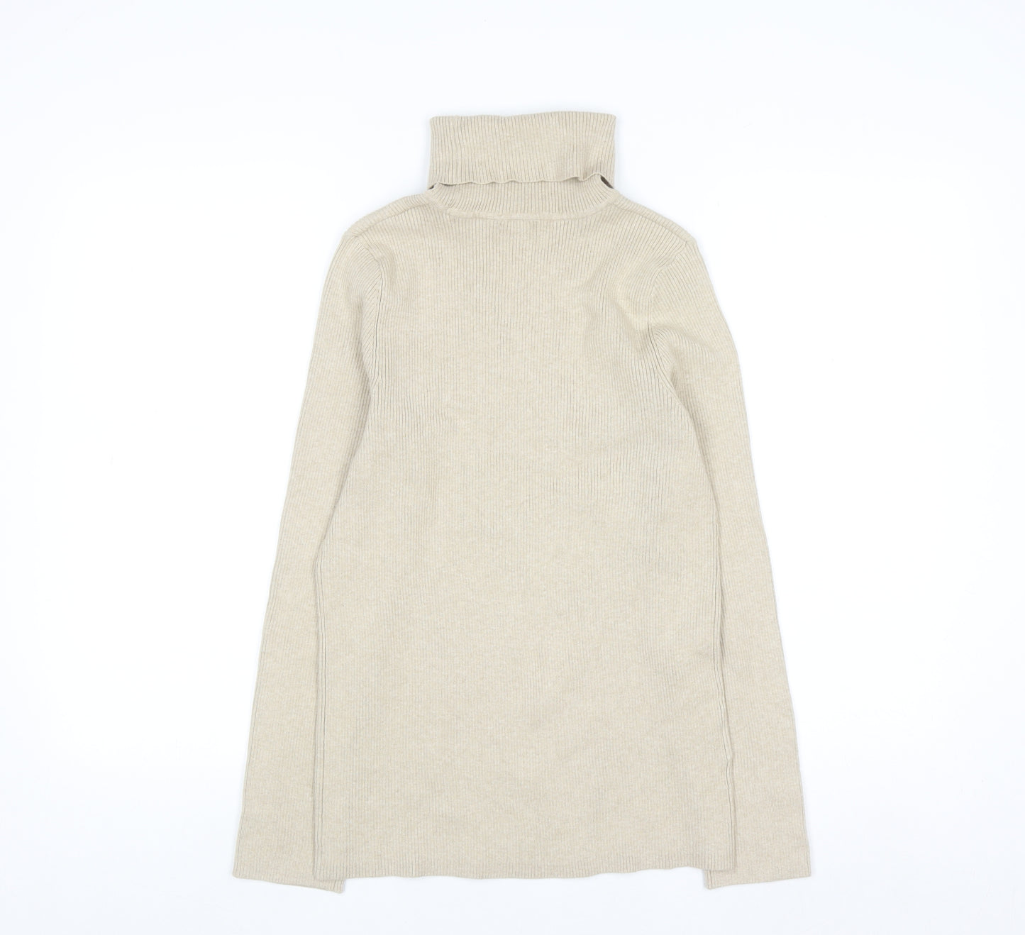 Eddie Bauer Women's Beige Roll Neck Cotton Knit Jumper Size L