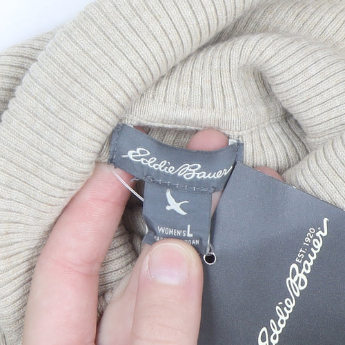 Eddie Bauer Women's Beige Roll Neck Cotton Knit Jumper Size L