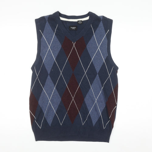Haggar Men's Blue Argyle Knit Cotton Sleeveless V-Neck Vest M