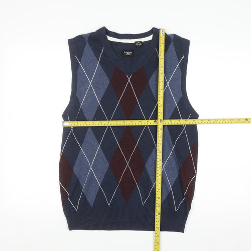 Haggar Men's Blue Argyle Knit Cotton Sleeveless V-Neck Vest M