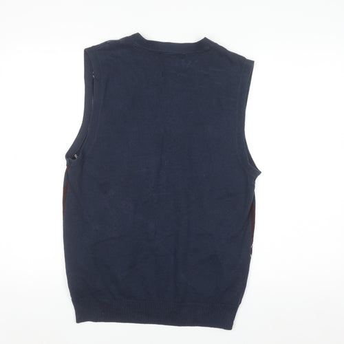 Haggar Men's Blue Argyle Knit Cotton Sleeveless V-Neck Vest M