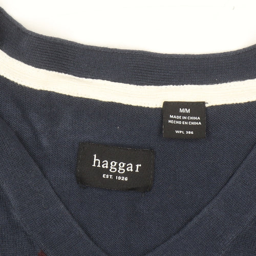 Haggar Men's Blue Argyle Knit Cotton Sleeveless V-Neck Vest M