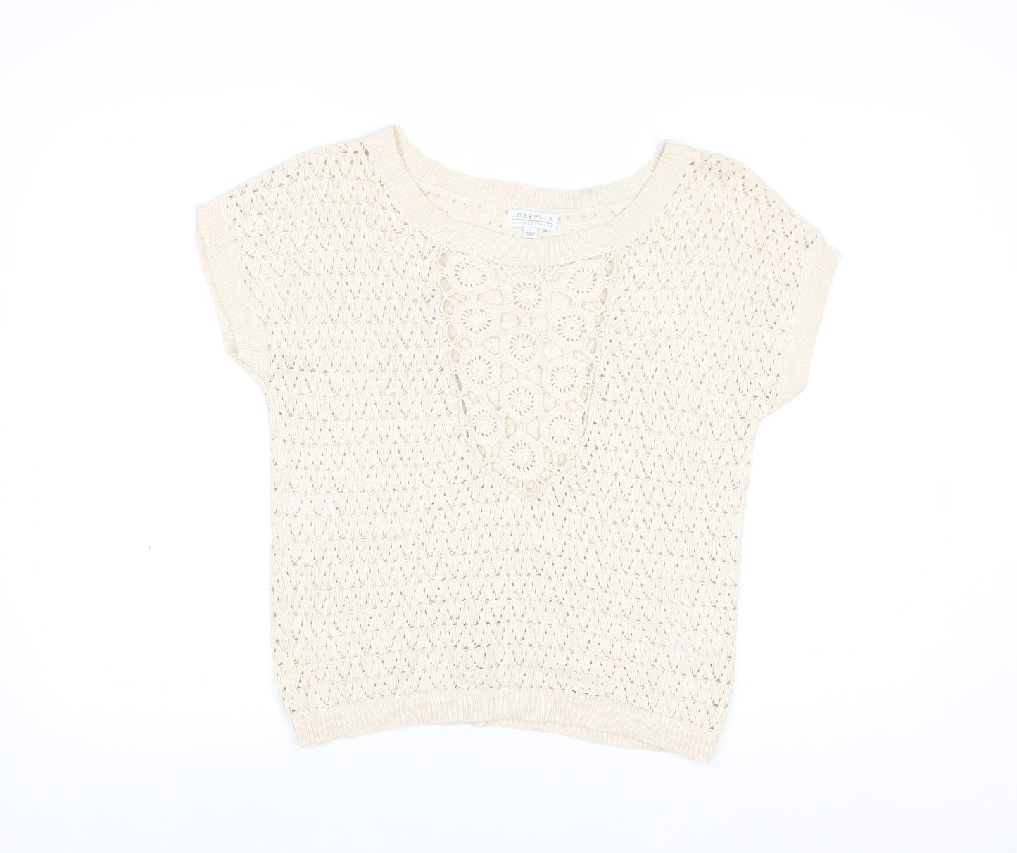 Joseph A Women Beige Open Knit Cotton Blend Short Sleeve Jumper M