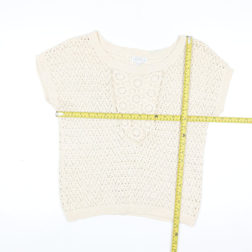 Joseph A Women Beige Open Knit Cotton Blend Short Sleeve Jumper M