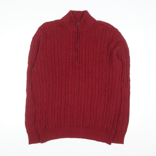 IZOD Men's Red Cable-Knit 1/2 Zip Cotton Jumper Size L