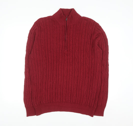 IZOD Men's Red Cable-Knit 1/2 Zip Cotton Jumper Size L