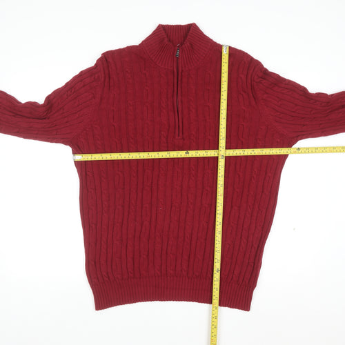 IZOD Men's Red Cable-Knit 1/2 Zip Cotton Jumper Size L