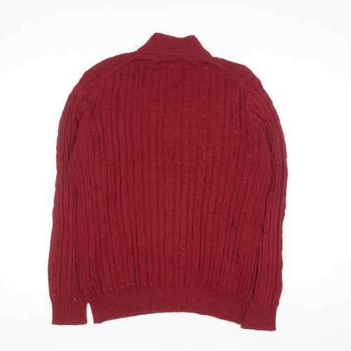 IZOD Men's Red Cable-Knit 1/2 Zip Cotton Jumper Size L