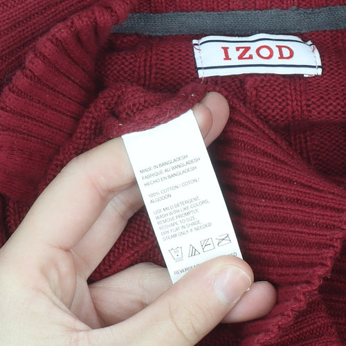 IZOD Men's Red Cable-Knit 1/2 Zip Cotton Jumper Size L