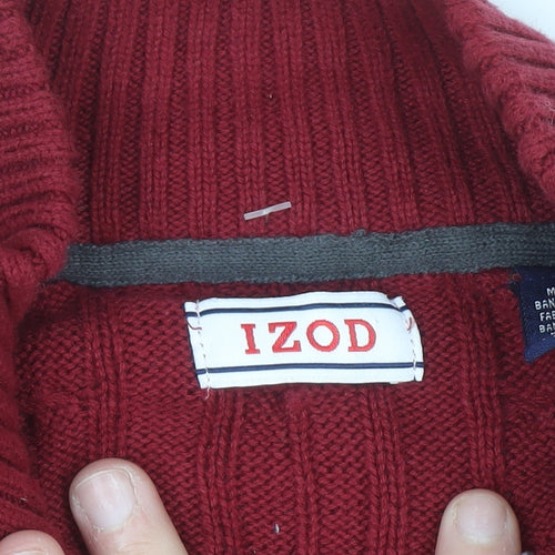 IZOD Men's Red Cable-Knit 1/2 Zip Cotton Jumper Size L