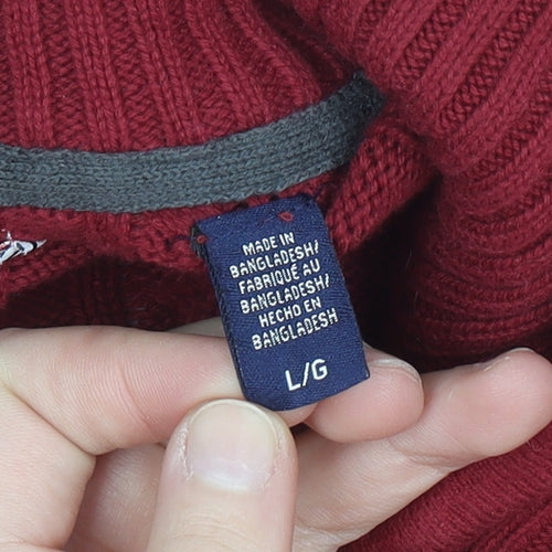 IZOD Men's Red Cable-Knit 1/2 Zip Cotton Jumper Size L