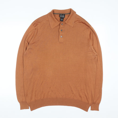 Jos A Bank Men’s Brown Silk Collared Henley Jumper Size L