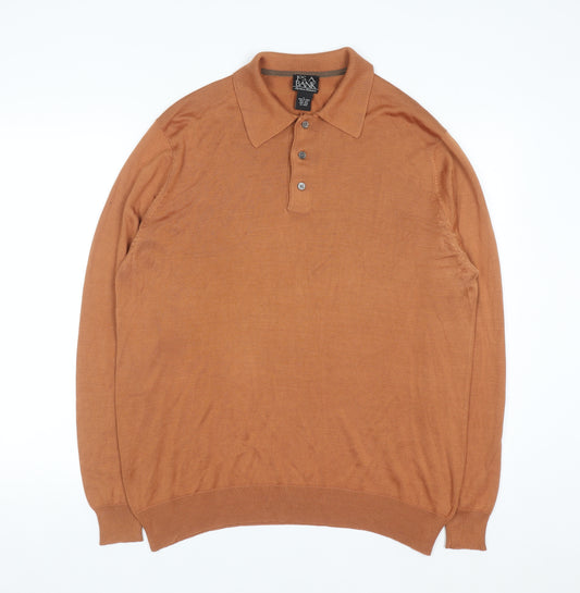 Jos A Bank Men’s Brown Silk Collared Henley Jumper Size L