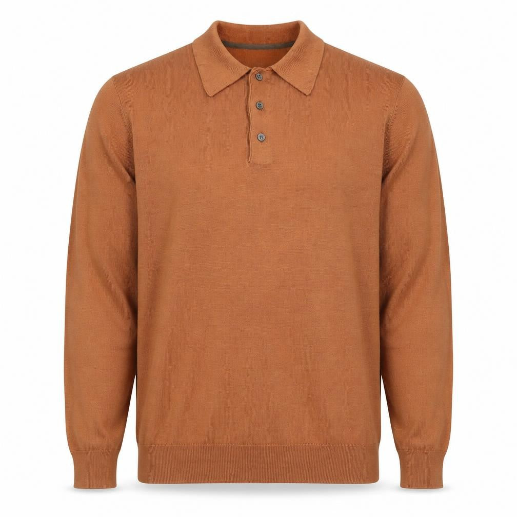 Front view of Jos A Bank Men’s Brown Silk Collared Henley Jumper, size L