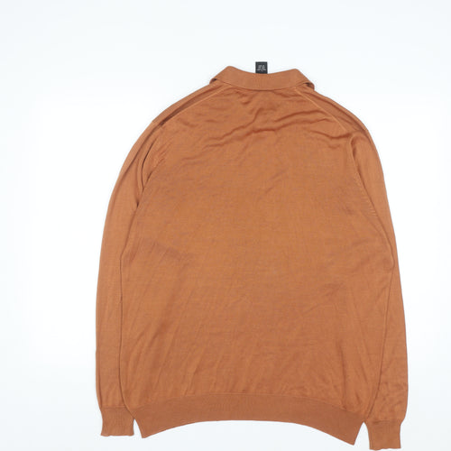 Jos A Bank Men’s Brown Silk Collared Henley Jumper Size L