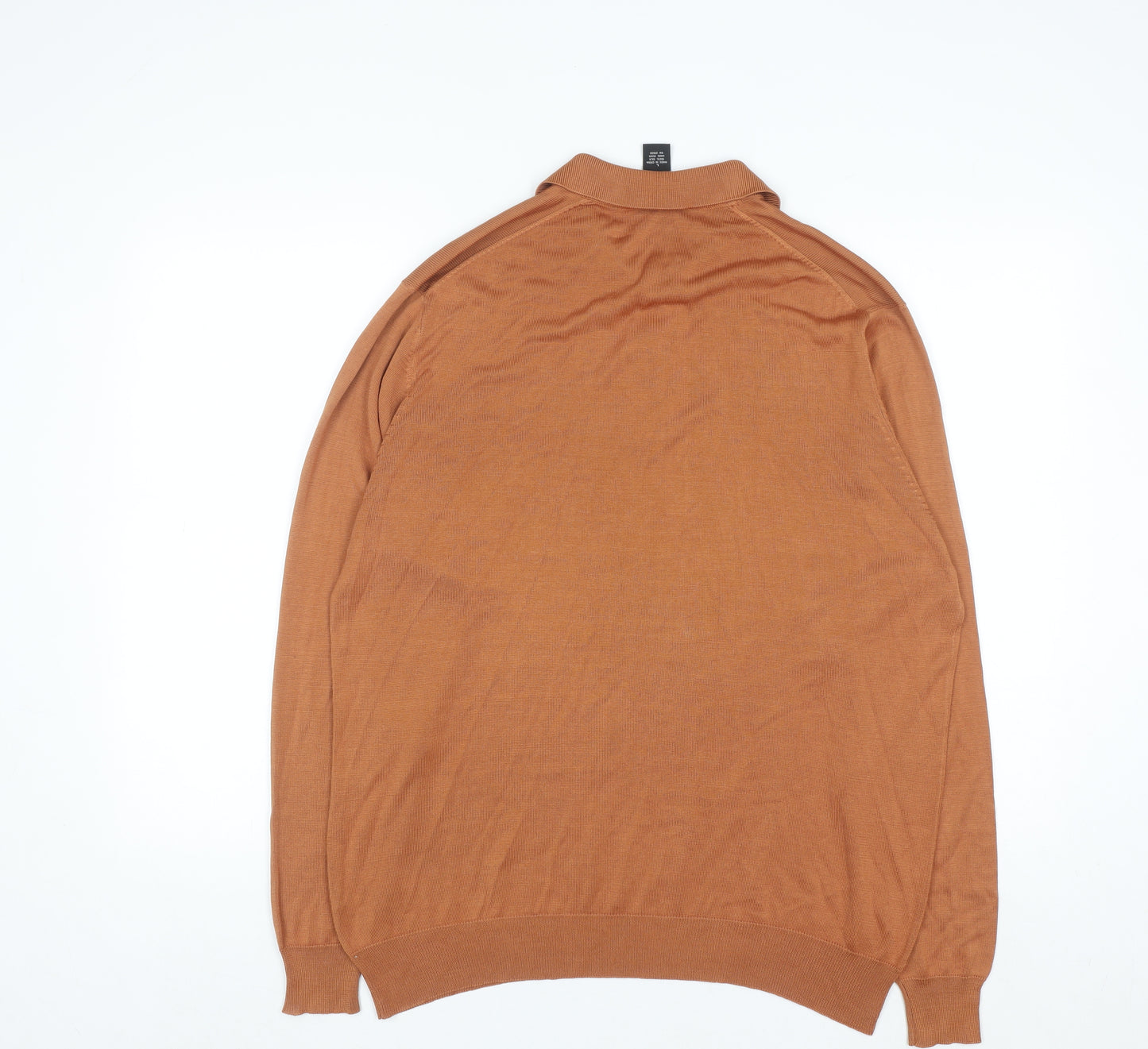 Jos A Bank Men’s Brown Silk Collared Henley Jumper Size L