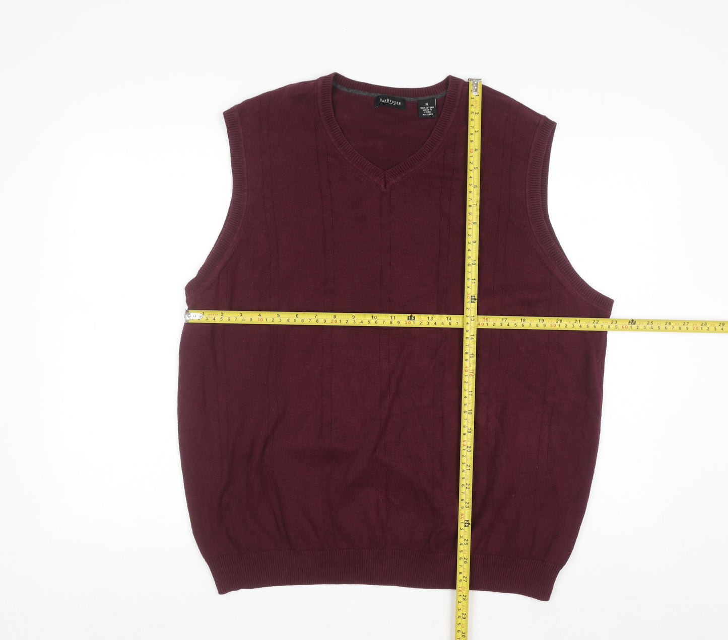 Van Heusen Men's Red Cotton V-Neck Sleeveless Vest XL