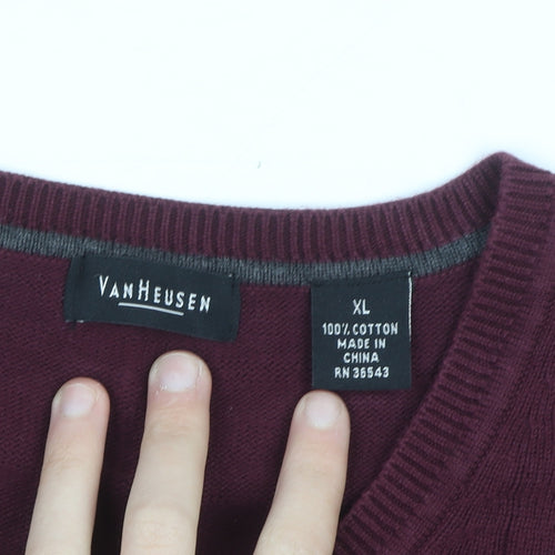 Van Heusen Men's Red Cotton V-Neck Sleeveless Vest XL