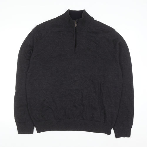 Brooks Brothers Men's Black XL Merino Wool 1/2 Zip Jumper