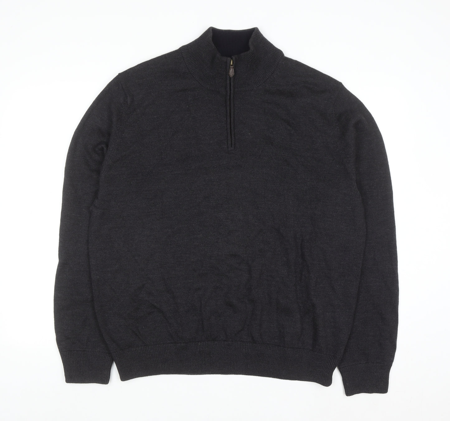Brooks Brothers Men's Black XL Merino Wool 1/2 Zip Jumper