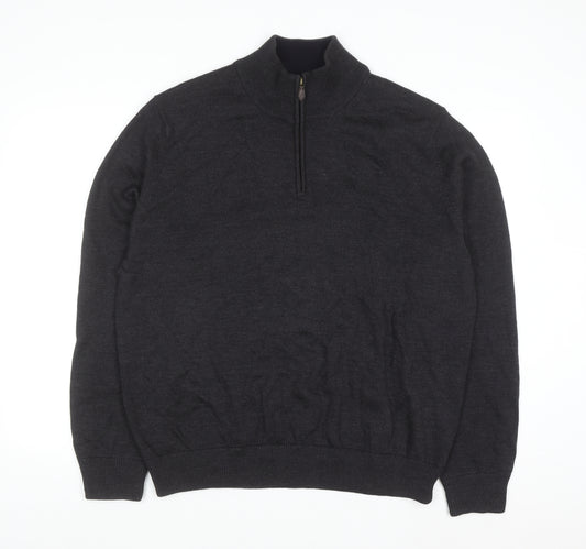 Brooks Brothers Men's Black XL Merino Wool 1/2 Zip Jumper