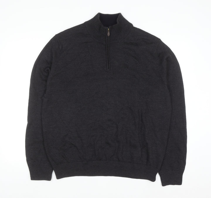 Brooks Brothers Men's Black XL Merino Wool 1/2 Zip Jumper