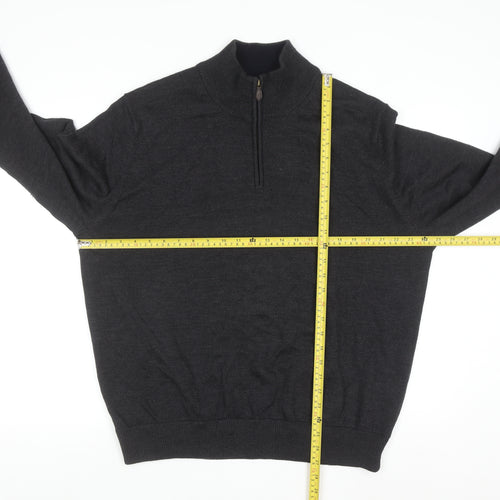 Brooks Brothers Men's Black XL Merino Wool 1/2 Zip Jumper