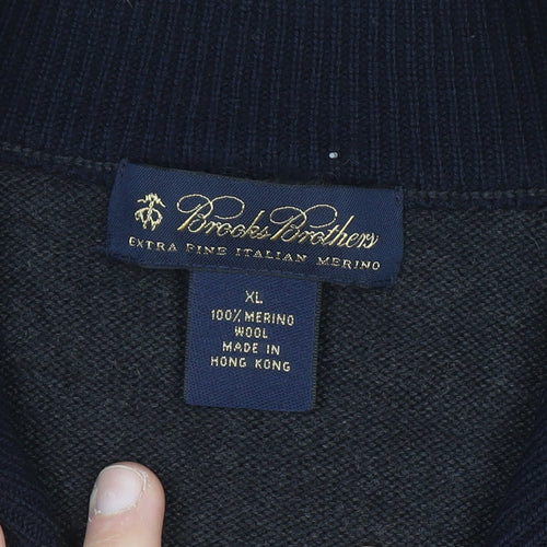 Brooks Brothers Men's Black XL Merino Wool 1/2 Zip Jumper
