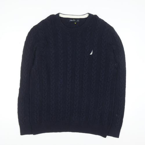 Nautica Men's Blue Cable-Knit Crew Neck Pullover Jumper XL
