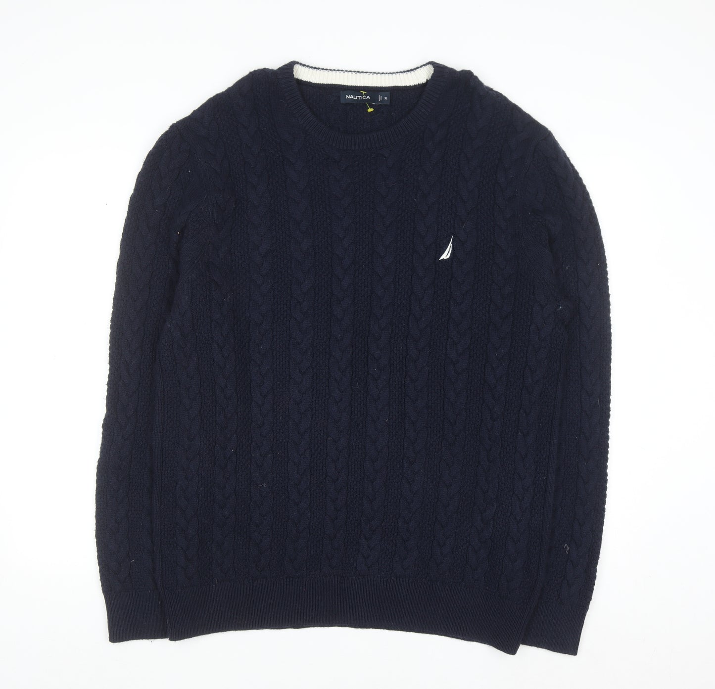 Nautica Men's Blue Cable-Knit Crew Neck Pullover Jumper XL