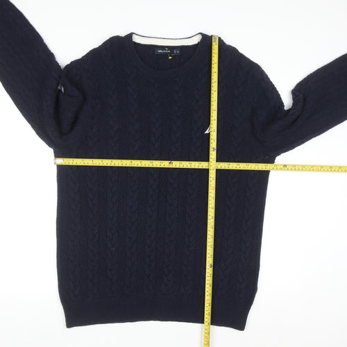 Nautica Men's Blue Cable-Knit Crew Neck Pullover Jumper XL