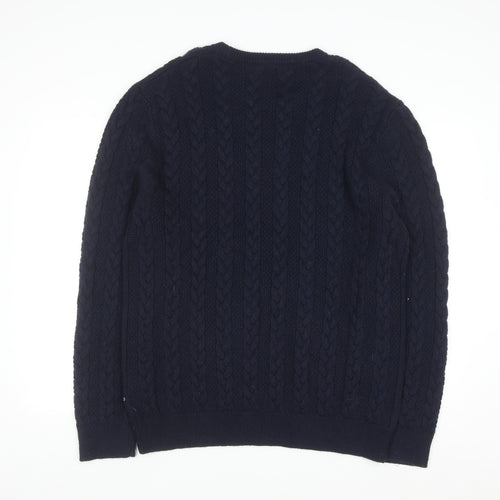 Nautica Men's Blue Cable-Knit Crew Neck Pullover Jumper XL