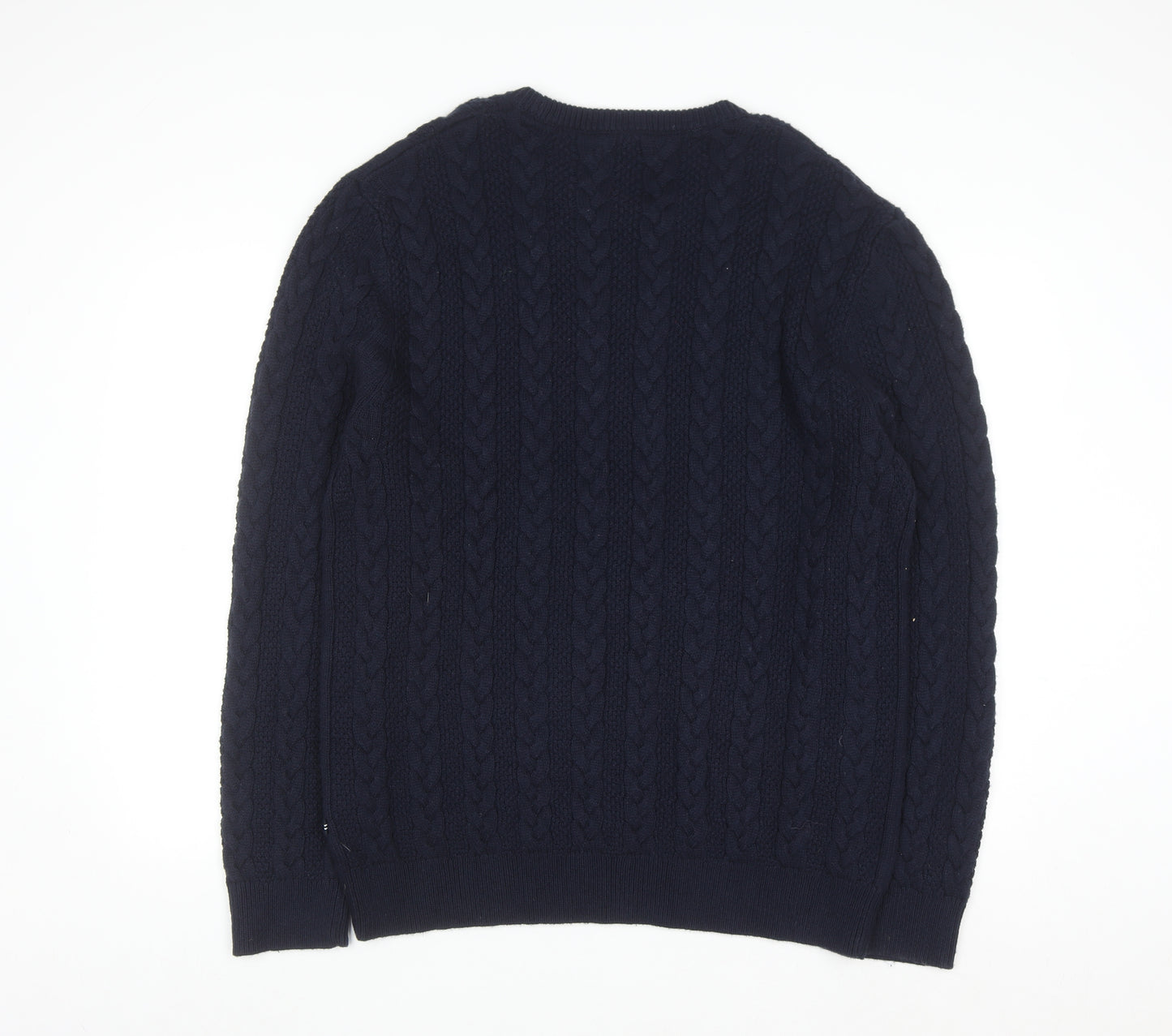 Nautica Men's Blue Cable-Knit Crew Neck Pullover Jumper XL