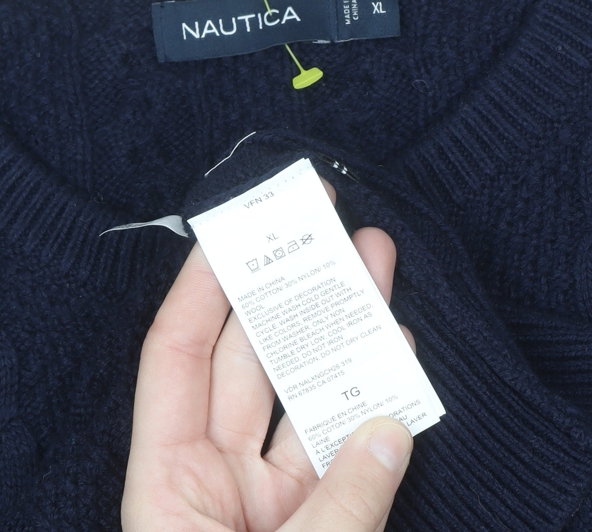 Nautica Men's Blue Cable-Knit Crew Neck Pullover Jumper XL
