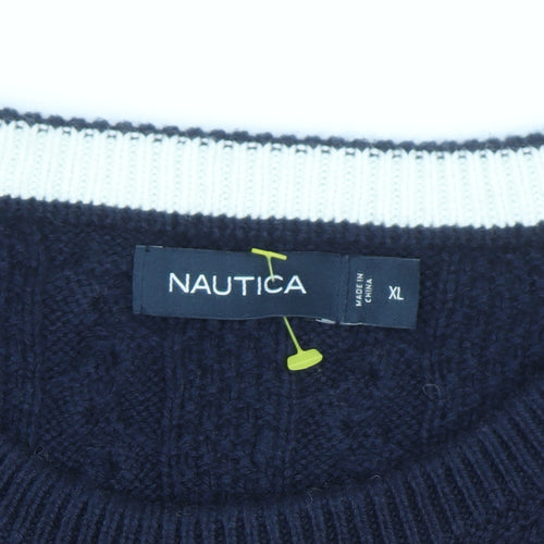 Nautica Men's Blue Cable-Knit Crew Neck Pullover Jumper XL
