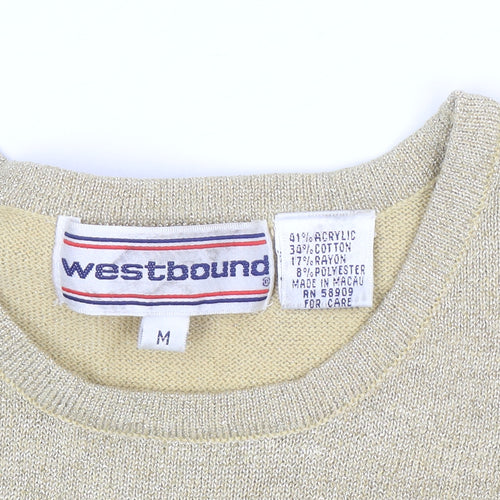 Westbound Womens Gold Knit Short Sleeve Pullover Jumper M