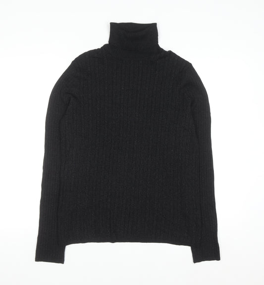 Jones Studio Women’s Black Roll Neck Ribbed Knit Jumper L