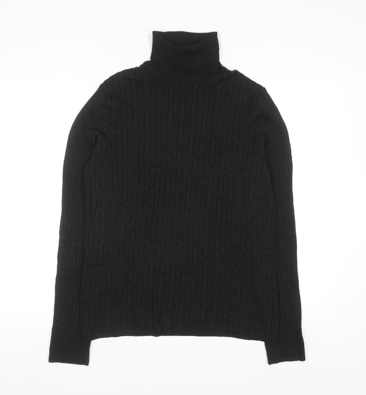 Jones Studio Women’s Black Roll Neck Ribbed Knit Jumper L
