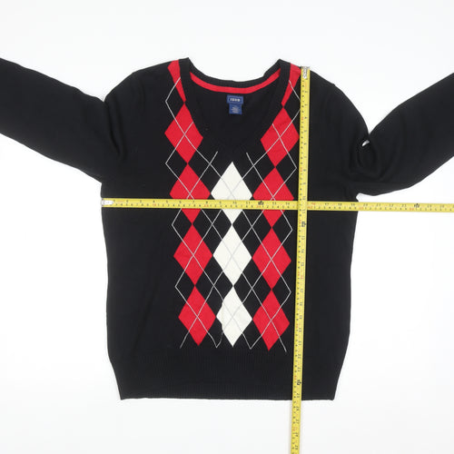 IZOD Men's Black Argyle V-Neck Cotton Jumper Size L