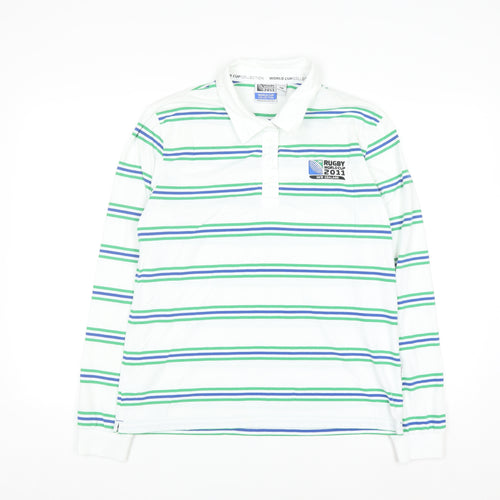 World Cup Collection Womens White Striped Polo Shirt Size 18 Long Sleeve