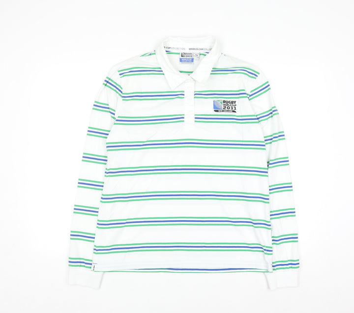 World Cup Collection Womens White Striped Polo Shirt Size 18 Long Sleeve