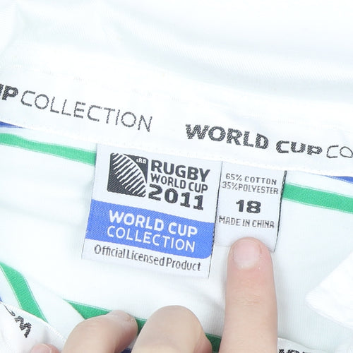 World Cup Collection Womens White Striped Polo Shirt Size 18 Long Sleeve