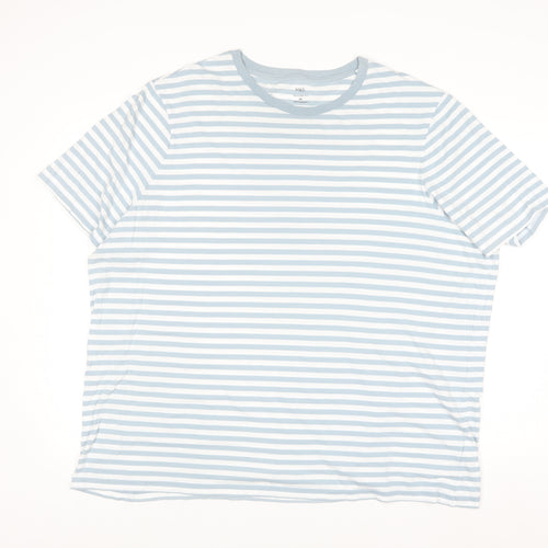 Marks and Spencer Men's Blue Striped 4XL Regular Fit Cotton T-Shirt