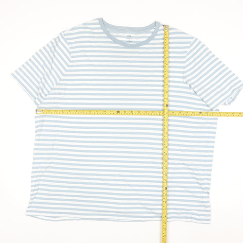 Marks and Spencer Men's Blue Striped 4XL Regular Fit Cotton T-Shirt