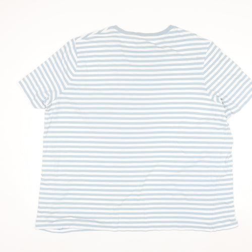 Marks and Spencer Men's Blue Striped 4XL Regular Fit Cotton T-Shirt