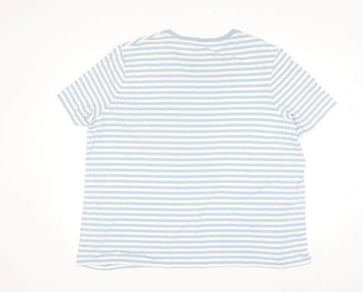 Marks and Spencer Men's Blue Striped 4XL Regular Fit Cotton T-Shirt