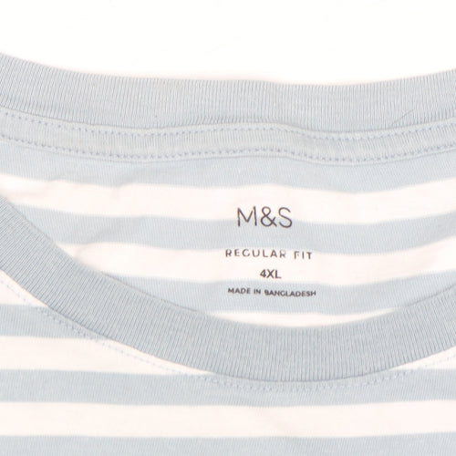Marks and Spencer Men's Blue Striped 4XL Regular Fit Cotton T-Shirt