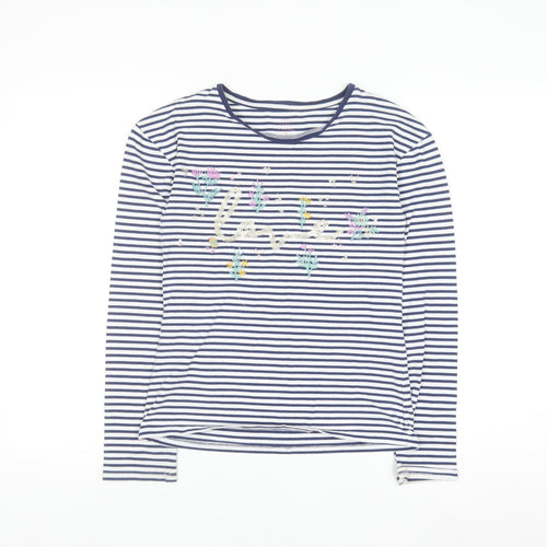 John Lewis Girls Navy Striped Long Sleeve T-Shirt Age 12 Embroidered Floral Top