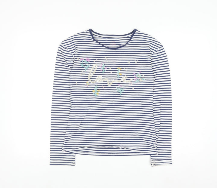 John Lewis Girls Navy Striped Long Sleeve T-Shirt Age 12 Embroidered Floral Top