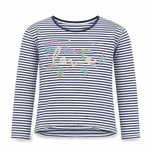 John Lewis Girls Navy Striped Long Sleeve T-Shirt Age 12 Embroidered Floral Top